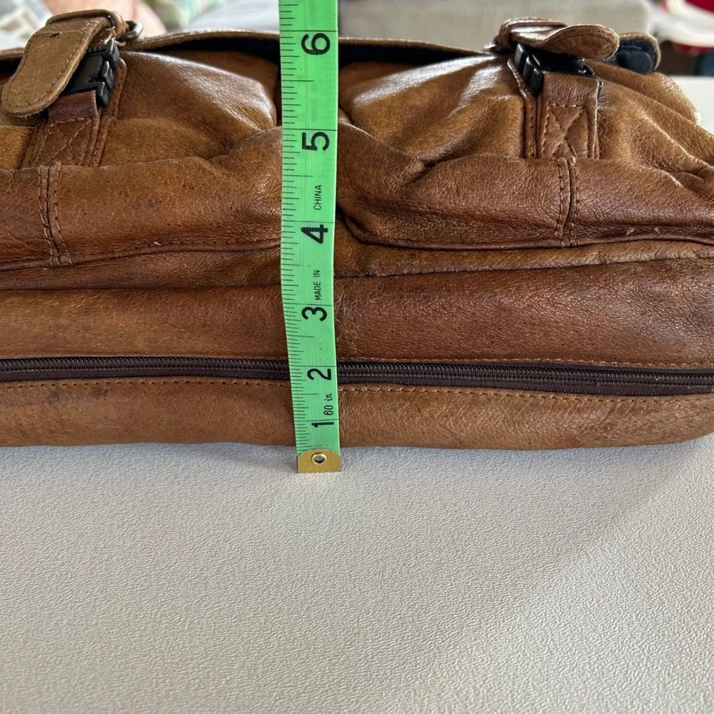 Unisex‎ Vintage Messenger Bag Tan Brown Distressed Leather Satchel Academic Boho
